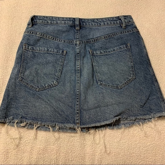 Free People Zip Up Mini Jean Skirt Distressed Raw Hem Denim - Picture 5 of 11